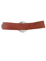 Vintage Wide Brown Leather Belt with Circular Silver Buckle