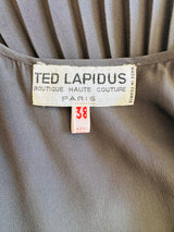 Vintage 80s Ted Lapidus Charcoal Grey Silk Maxi Dress
