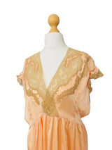 Vintage 1940s Blush Silk Slip Dress w/Beige Lace Trim