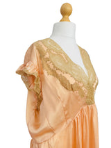 Vintage 1940s Blush Silk Slip Dress w/Beige Lace Trim