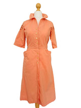 40s/50s Peach Cotton Shirtwaist Dress with Embroidered Details
