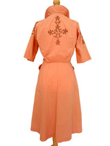 40s/50s Peach Cotton Shirtwaist Dress with Embroidered Details