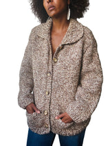Vintage Handknit Beige Melange Wool Cardigan