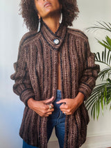 Vintage Brown & Black Striped Knit Jacket w/Lurex Accents