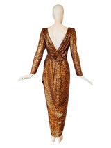 Vintage 1980's Mignon for Saks Fifth Avenue Leopard Sequin Print Gown