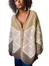 Vintage Handknit Geometric Neutrals Wool Cardigan