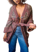 1970's Black Multicolor Melange Cardigan w/Belt