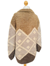 Vintage Handknit Geometric Neutrals Wool Cardigan