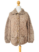 Vintage Handknit Beige Melange Wool Cardigan