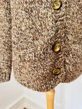 Vintage Handknit Beige Melange Wool Cardigan