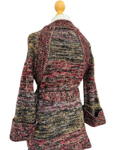 1970's Black Multicolor Melange Cardigan w/Belt