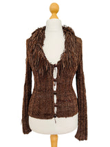 Chocolate Brown Leather Fringed Cardigan