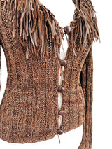Chocolate Brown Leather Fringed Cardigan