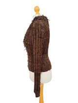 Chocolate Brown Leather Fringed Cardigan