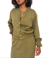 Salvatore Ferragamo Olive Green Wool Knit Skirt Set