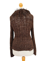 Chocolate Brown Leather Fringed Cardigan