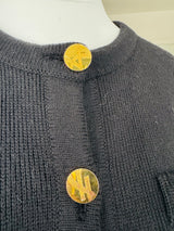 1980's Yves Saint Laurent Black Knit Cardigan w/Gold Logo Buttons