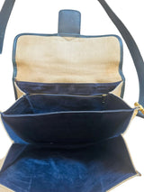 Vintage Horsebit Detail Canvas Handbag w/Navy Leather Trim