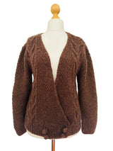Vintage Handknit Brown Wool Cardigan w/Lurex Accents