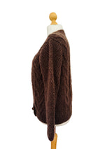 Vintage Handknit Brown Wool Cardigan w/Lurex Accents