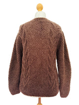 Vintage Handknit Brown Wool Cardigan w/Lurex Accents