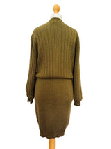 Salvatore Ferragamo Olive Green Wool Knit Skirt Set
