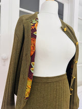 Salvatore Ferragamo Olive Green Wool Knit Skirt Set