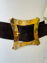 1970's Wide Brown Suede Belt w/Goldtone Accents