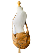 1980's Maud Frizon Brown Leather Studded Crossbody Hobo Bag