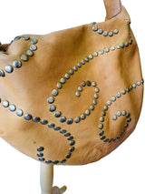 1980's Maud Frizon Brown Leather Studded Crossbody Hobo Bag