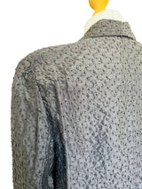 1980's Black Beaded Silk Blazer with Rhinestone Buttons