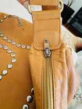 1980's Maud Frizon Brown Leather Studded Crossbody Hobo Bag