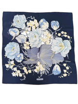 Vintage Salvatore Ferragamo Navy Blue Printed Floral Silk Scarf