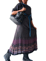 1970's Vintage Black Indian Silk Lurex Paisley Print Dress