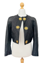 90's Versace Inspired Black Leather Cropped Jacket