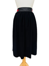 1980's Escada Black Wool Skirt w/Leather Trim
