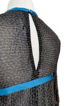 1970's Vintage Black Indian Silk Lurex Paisley Print Dress