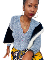 1970's Torrente Blue and White Melange Fitted Sweater