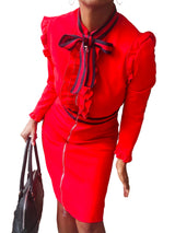 Gucci Red Zip Front Jersey Dress w/Bow and Ruffle Details