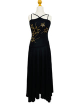 1970s Black Jersey Dress w/Star Appliqué Bodice