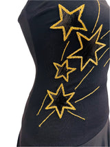1970s Black Jersey Dress w/Star Appliqué Bodice