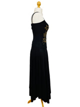 1970s Black Jersey Dress w/Star Appliqué Bodice
