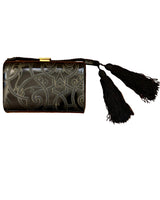 Escada Tooled Leather Clutch Bag w/Fringed Tassels