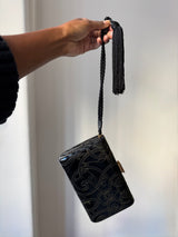 Escada Tooled Leather Clutch Bag w/Fringed Tassels