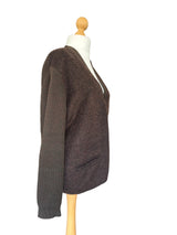Vintage Brown Ribbed Cardigan with Felted Front
