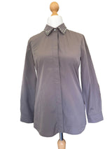 Gucci Grey Button down Shirt w/Detachable Rhinestone Collar