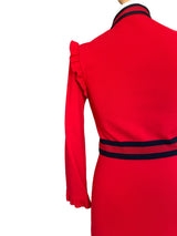 Gucci Red Zip Front Jersey Dress w/Bow and Ruffle Details