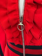 Gucci Red Zip Front Jersey Dress w/Bow and Ruffle Details