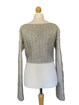 Balmain Silver Coated Oversized Cropped Knit Sweater