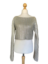 Balmain Silver Coated Oversized Cropped Knit Sweater